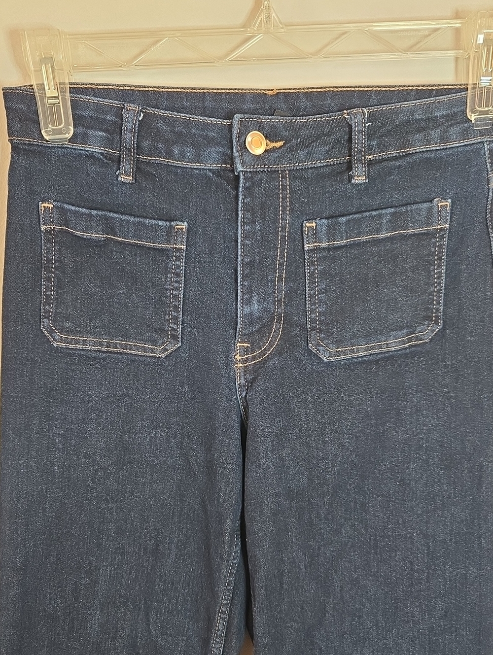 H&M Divided Size 4 Dark Wash High-Waist Wide Leg Patch Pocket Denim Jeans